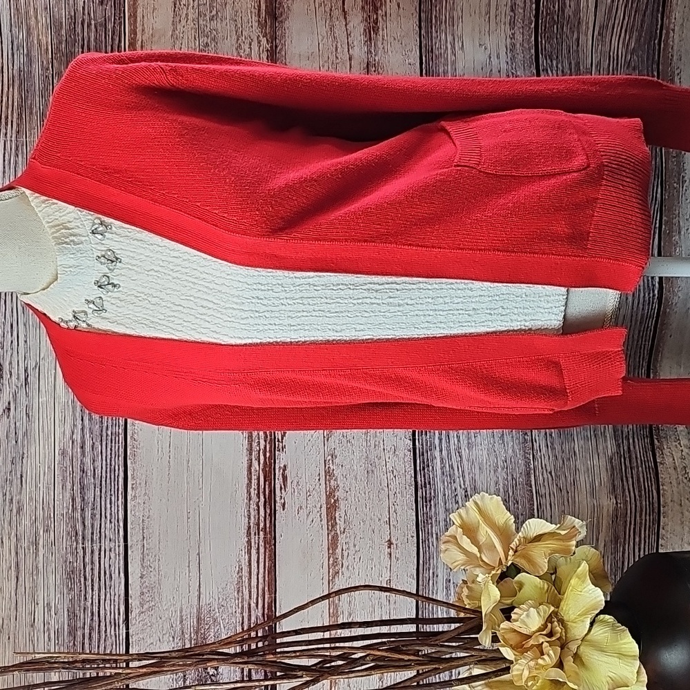 1901 NORDSTROM RED LONG SLEEVE OPEN FRONT KNIT CARDIGAN